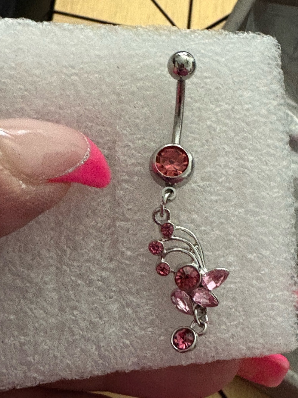 Belly Ring-Dangling Pink Belly Button Rings, 14G Stainless Steel  Navel Ring